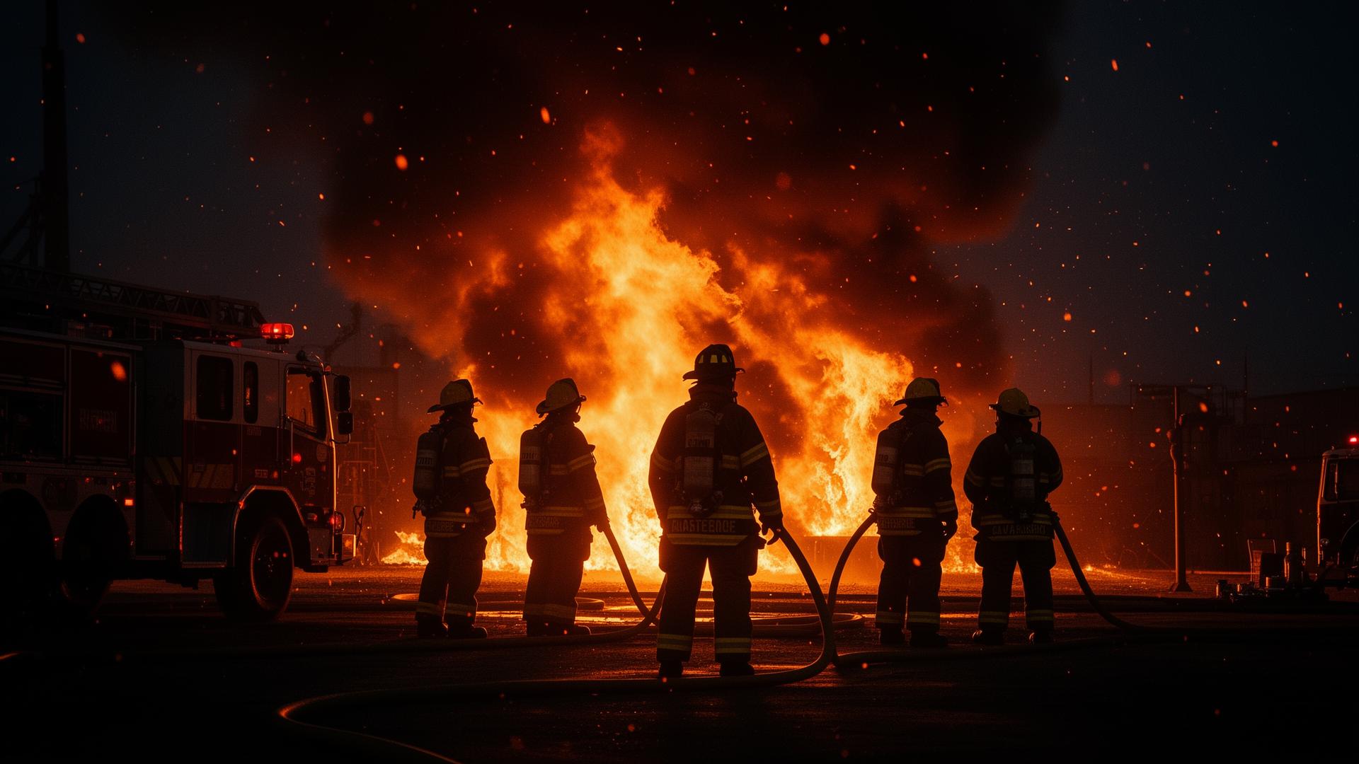 Firefighters battling a structure fire